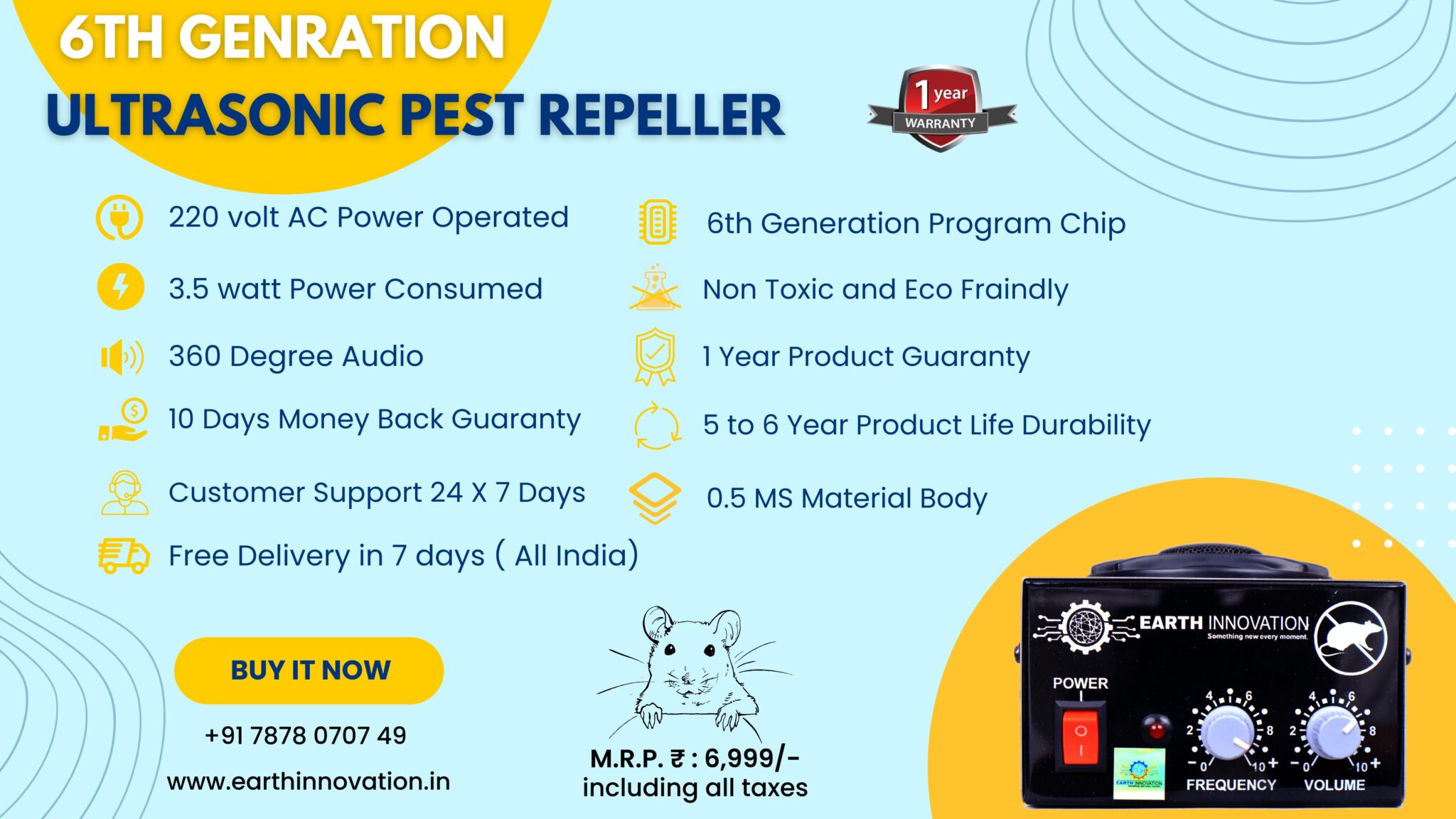 STRONG WAVE Ultrasound Rat Repellent / Ultrasonic Rodent Repeller ...
